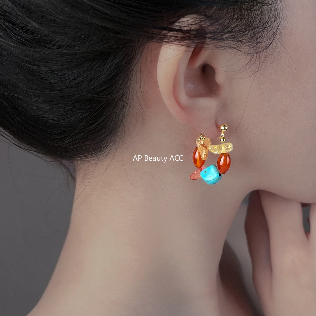 C관 - 천연 홍마노 터키석 스트로베리 쿼츠 핸드메이드 귀걸이 [S17] 25.10-3