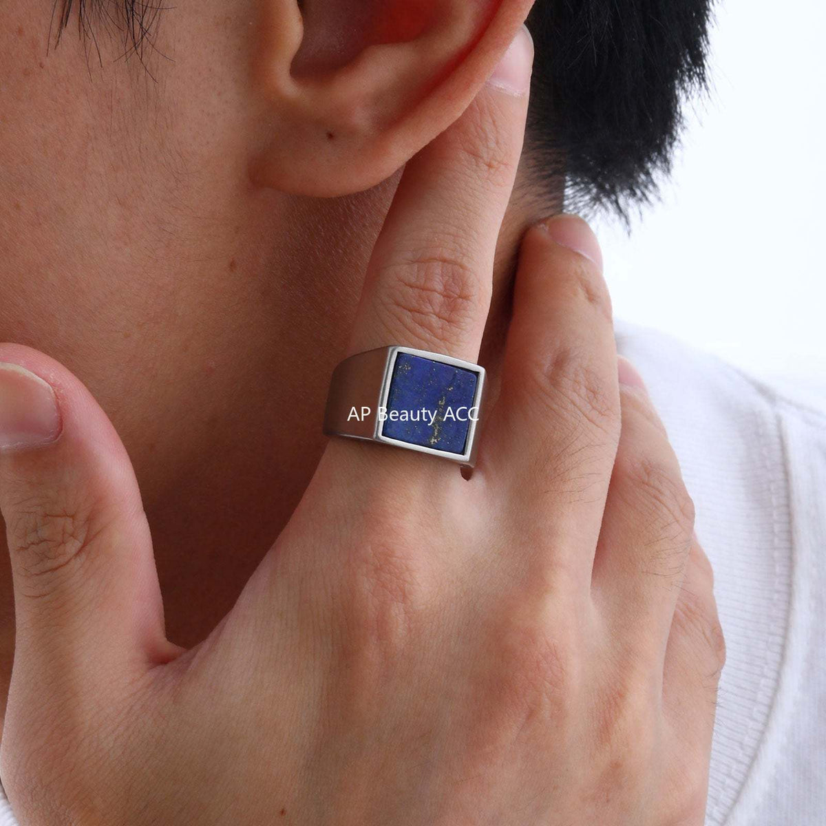 G관 - 스테인리스 스틸 사각 천연석 반지 [RC682] 25.10-5