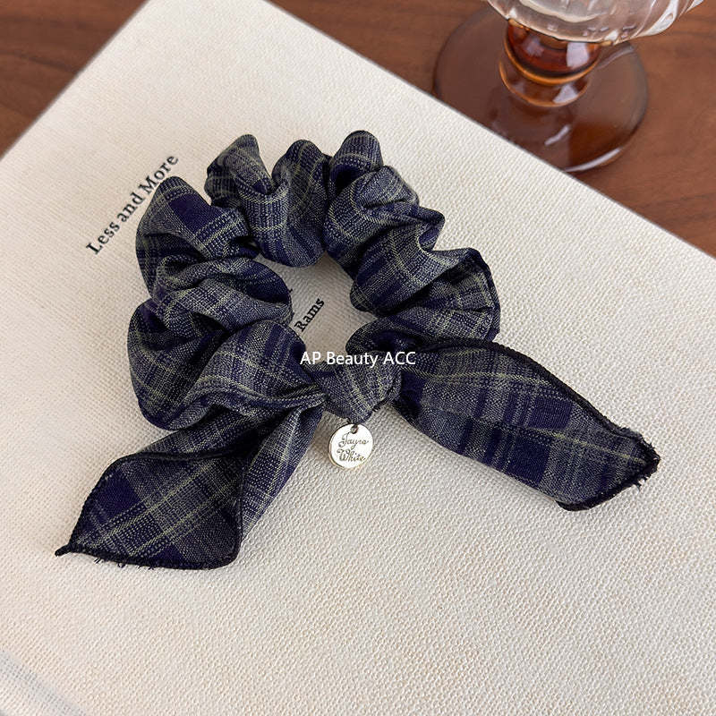 E관 - 레트로 체크 리본 머리끈 모양 곱창 헤어밴드 [27646] 25.11-1