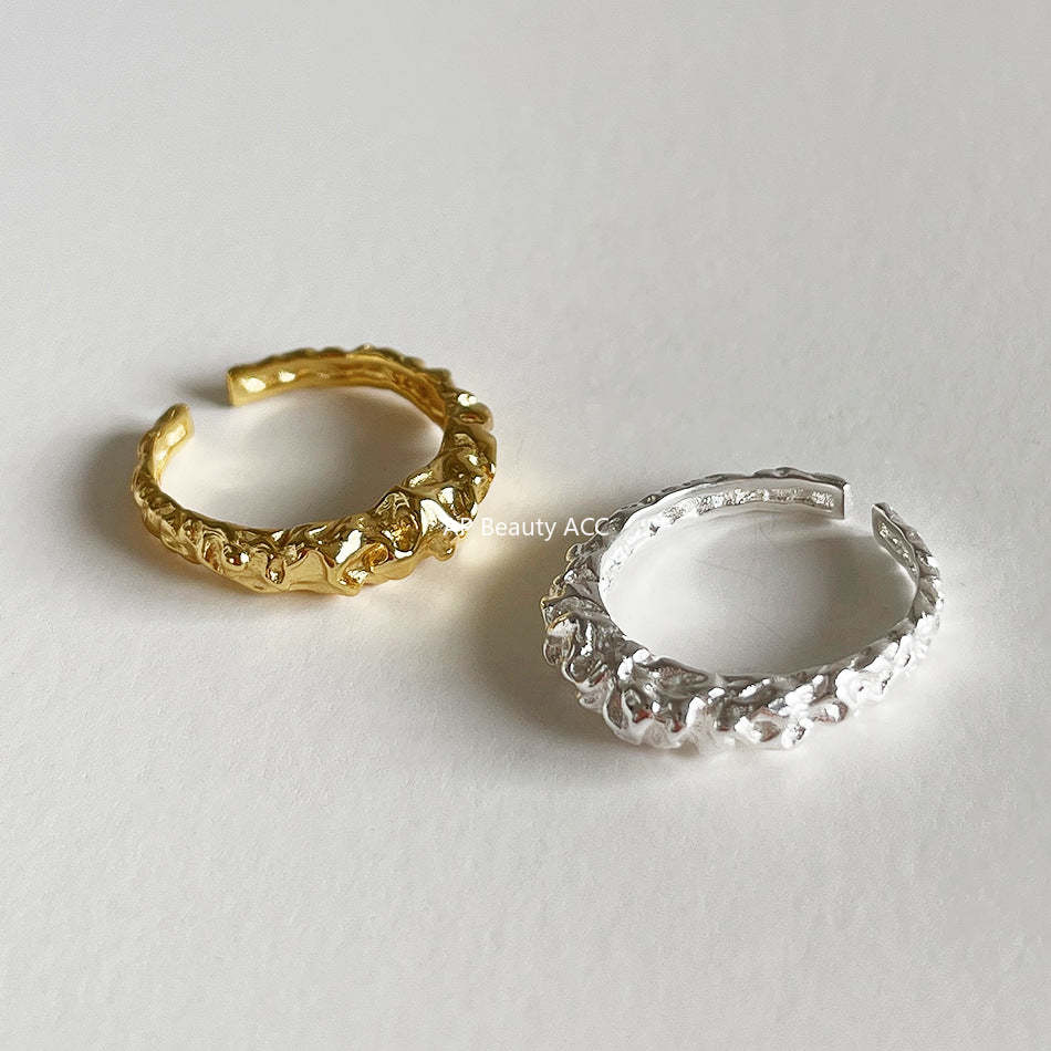 F관 - 925 실버 비정형 요철 포일 질감 오픈형 반지 [J1393] 25.12-3