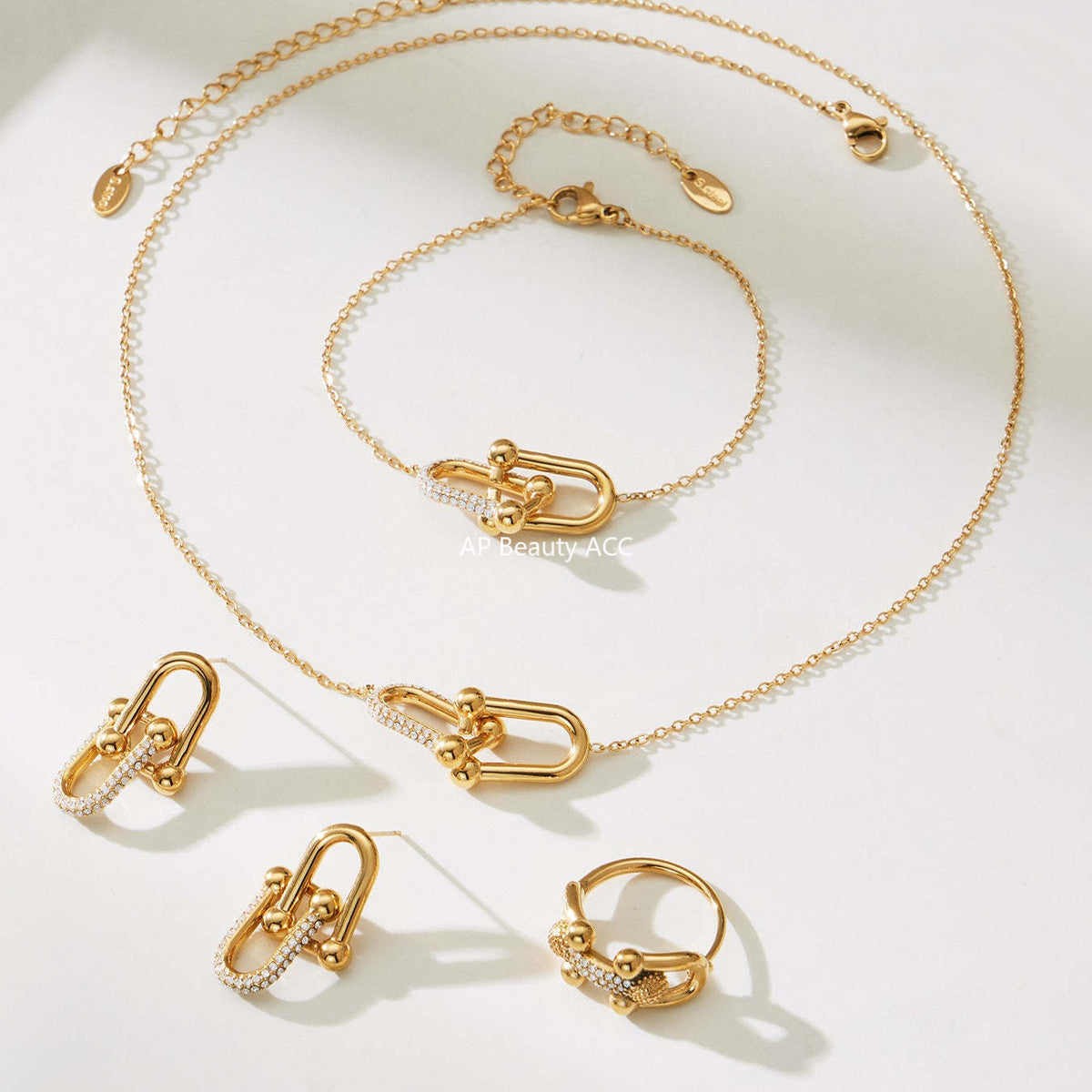 D관 - 스테인리스 스틸 말발굽 모양 큐빅 펜던트 18K 도금 귀걸이 반지 팔찌 목걸이 [TXP501] 25.11-4