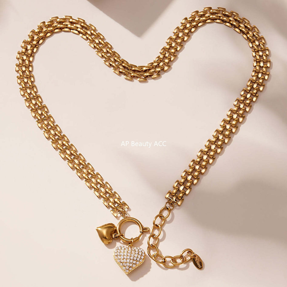 D관 - 하트 풀큐빅 펜던트 체인 스테인리스 스틸 목걸이 팔찌 [TXP476] 25.11-3