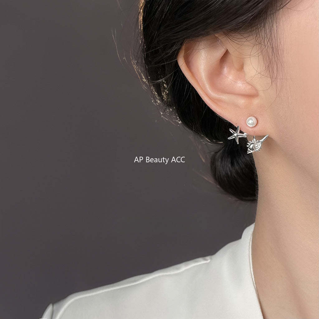 C관 - 소라 불가사리 디자인 925 은침 귀걸이 [6565] 25.08-3
