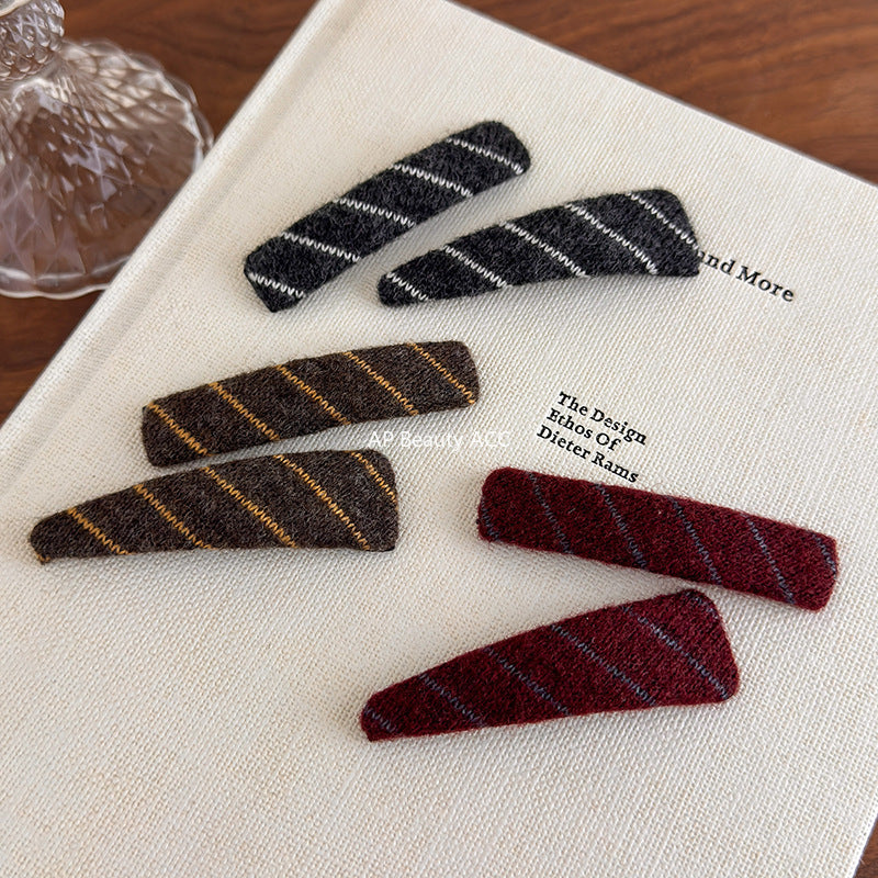 E관 - 털실 사선 스트라이프 빈티지 세트 헤어핀 [27529] 25.10-1