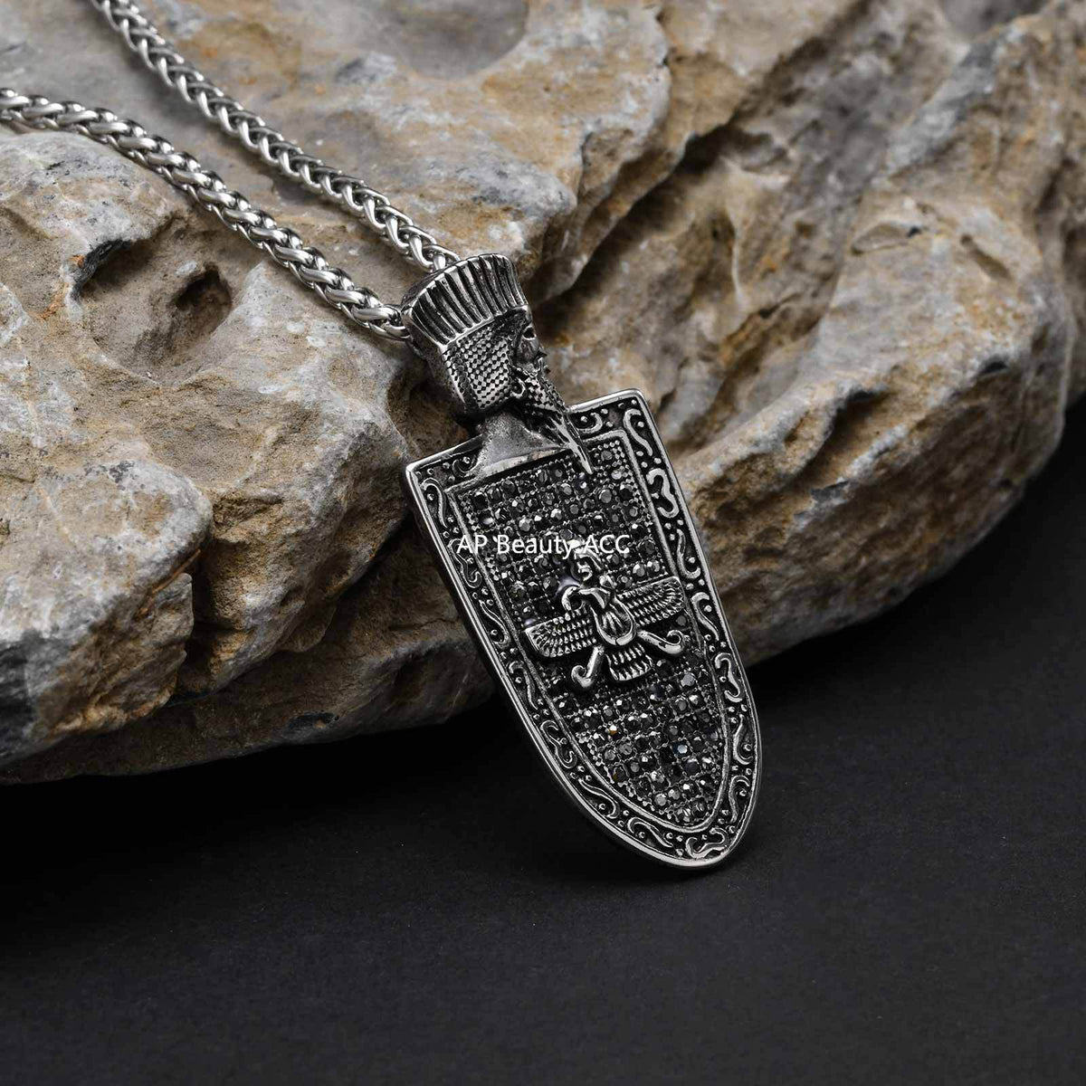 G관 - 스테인리스 스틸 빈티지 방패 모양 팬던트 목걸이 [PN-2261] 25.10-4