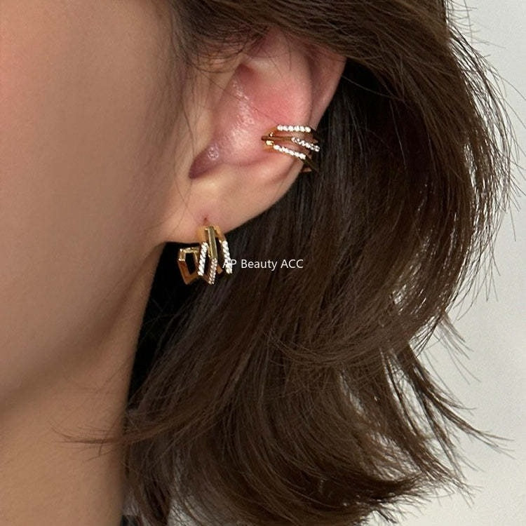 A관 - 멀티 레이어 큐빅 925 은침 스터드 이어커프 귀걸이 [EH-4292] 25.12-3