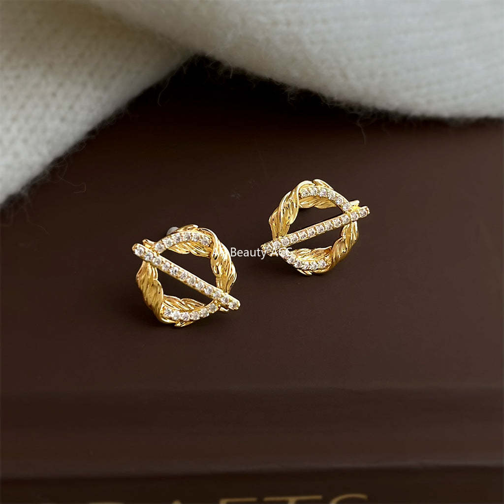 C관 - 밀 이삭 원형 큐빅 925 은침 귀걸이 [7153] 25.11-4