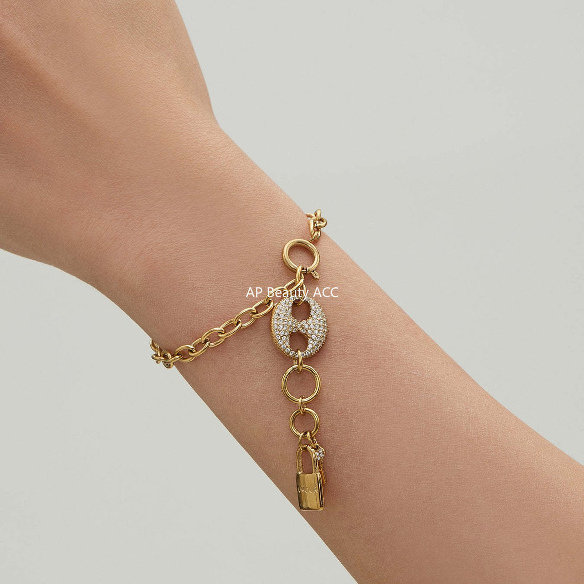 D관 - 풀큐빅 돼지코 자물쇠 태슬 18K 도금 스테인리스 스틸 목걸이 팔찌 [TXP516] 25.12-2