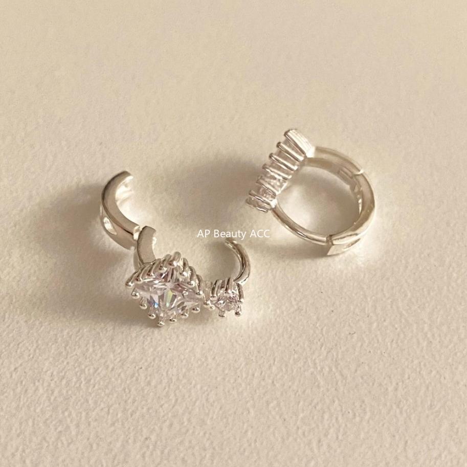 F관 - 925 실버 스퀘어 큐빅 후프 귀걸이 [C1029] 25.11-2