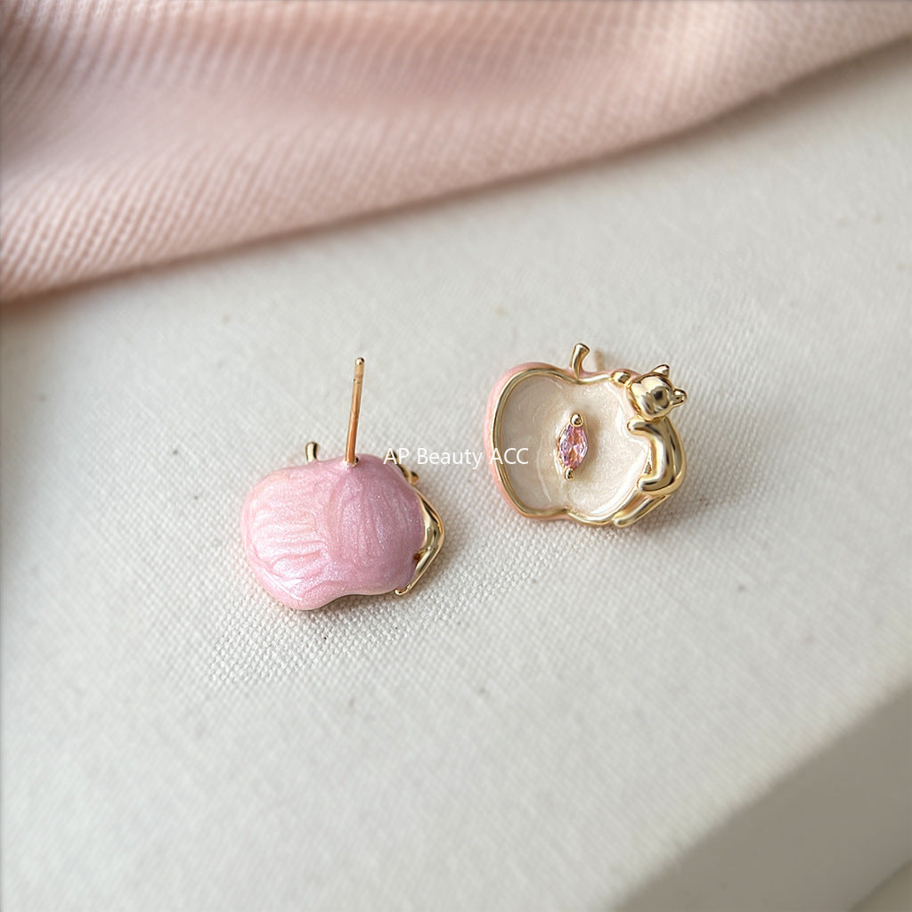 C관 - 925 은침 사과 고양이 큐빅 귀걸이 [6895] 25.10-2