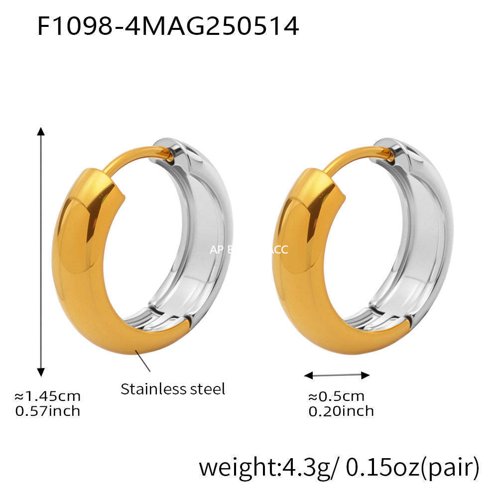 D관 - 투톤 원형 18K 도금 스테인리스 스틸 귀걸이 [F1015-F1098] 25.05-4