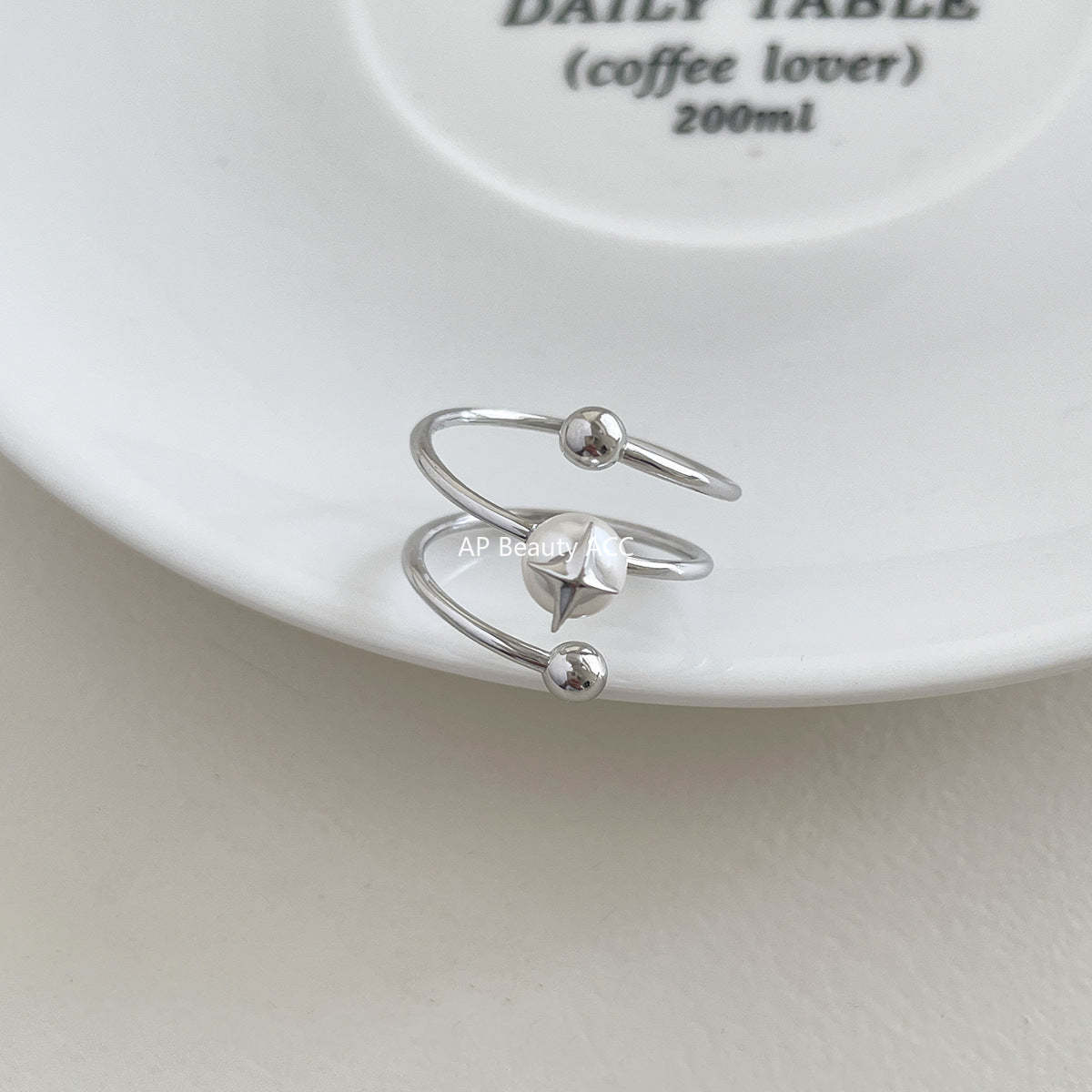 A관 - 925 실버 진주 사각별 회전 라인 디자인 반지 [JZ-0715] 25.10-5