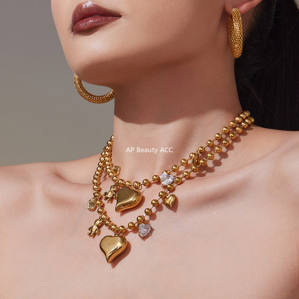 D관 - 스테인리스 스틸 18K 도금 큐빅 하트 곰 펜던트 목걸이 [P1032] 25.10-3