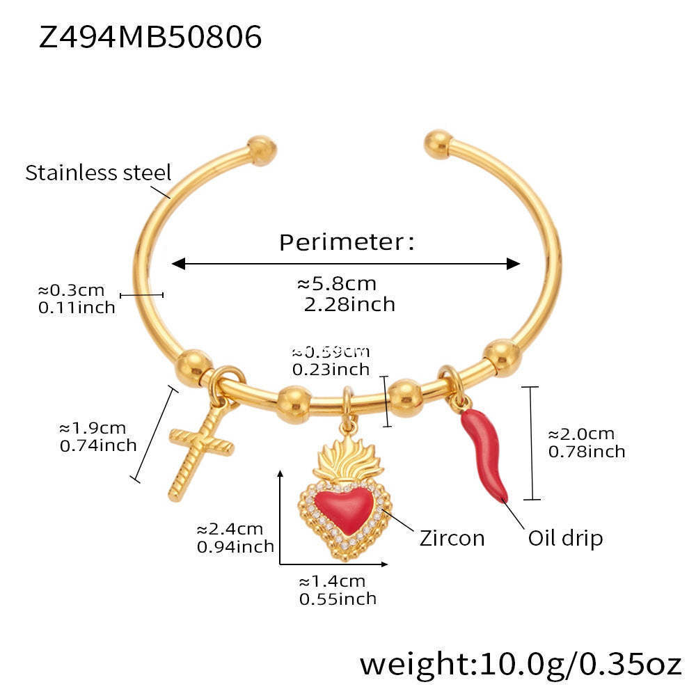D관 - 스테인리스 스틸 십자가 하트 큐빅 18K 도금 팔찌 [Z493-Z494-Z495] 25.08-3