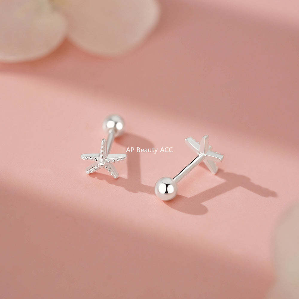 B관 - 999 실버 불가사리 스터드 피어싱 귀걸이 [YC4299E_1] 25.12-2