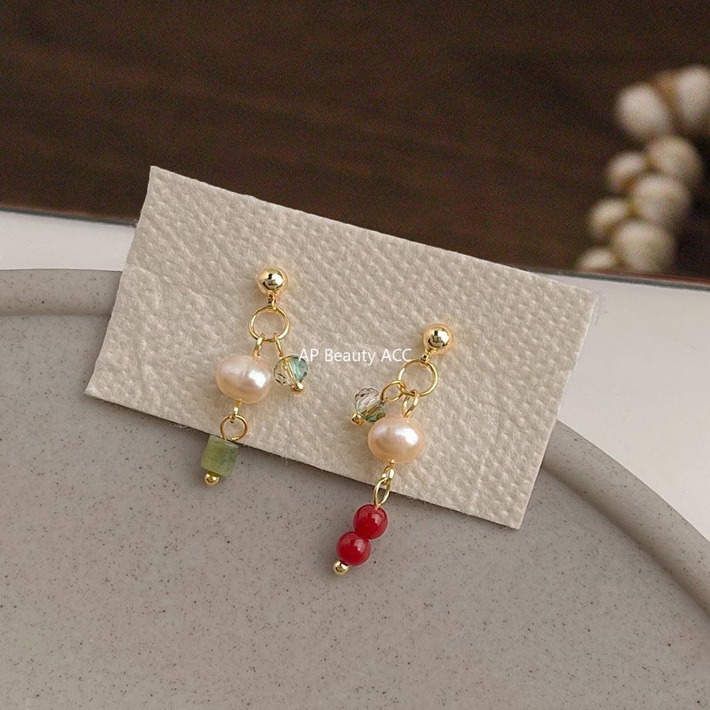 C관 - 담수 진주 비대칭 디자인 14K 도금 귀걸이 [5835] 25.04-2