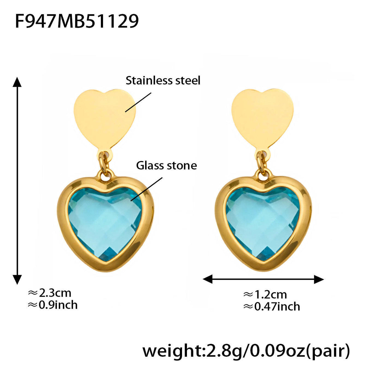D관 - 스테인리스 스틸 하트 글라스 스톤 큐빅 18K도금 귀걸이 목걸이 [TXF507] 25.12-1