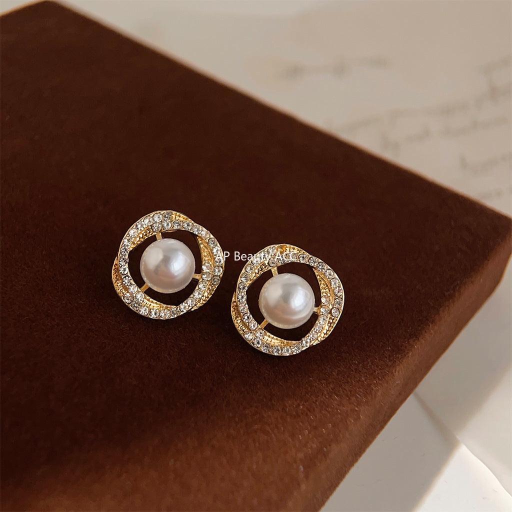 C관 - 미니멀 글라스 큐빅 레진 진주 14K 도금 트렌디 귀걸이 [3642] 24.03-3