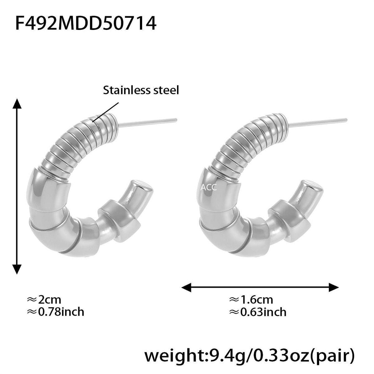 D관 - 스테인리스 스틸 비정형 C형 투톤 귀걸이 [F491-F492-F1095] 25.07-3