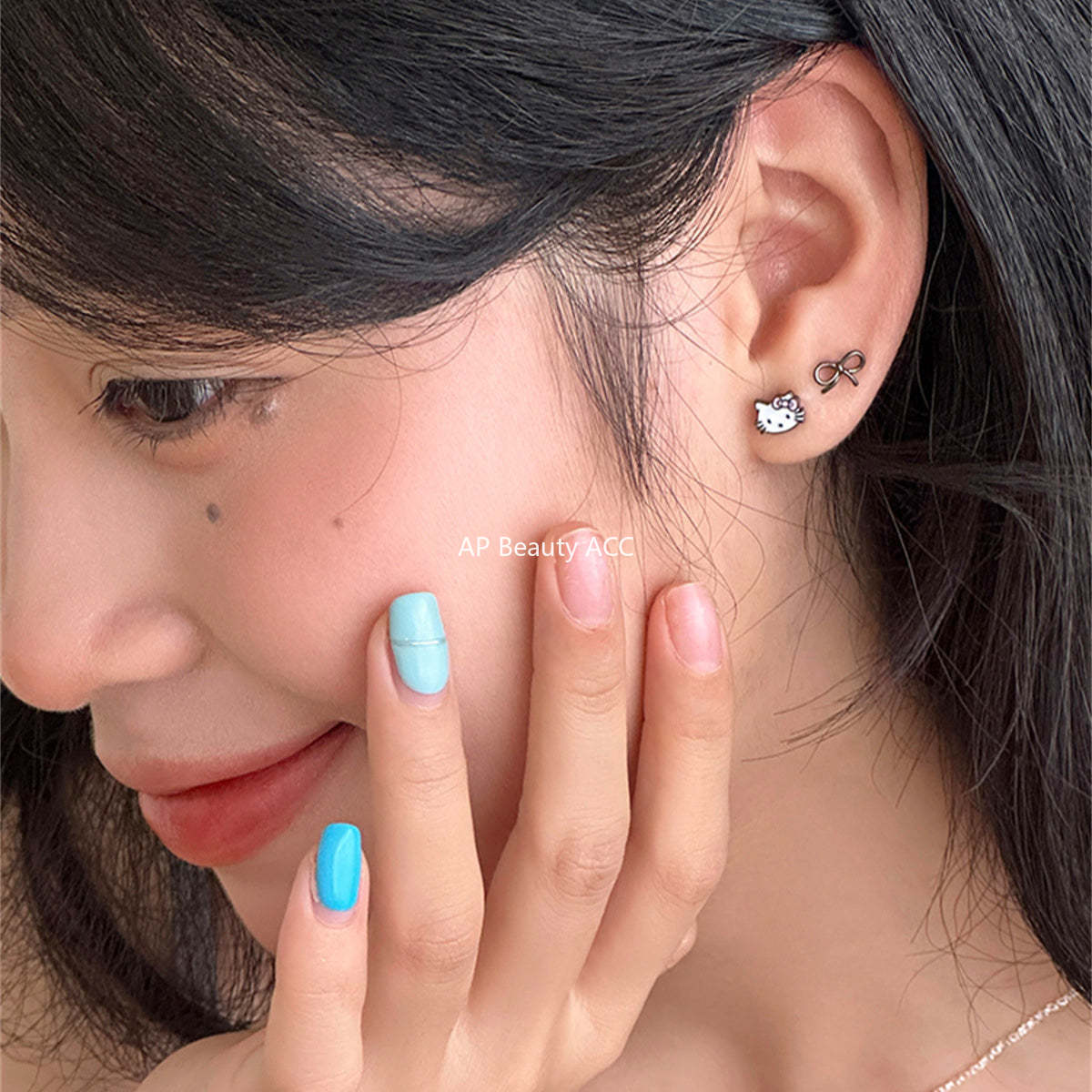 A관 - 귀여운 캐릭터 고양이 리본 은침 귀걸이 [EH-3084] 24.08-2