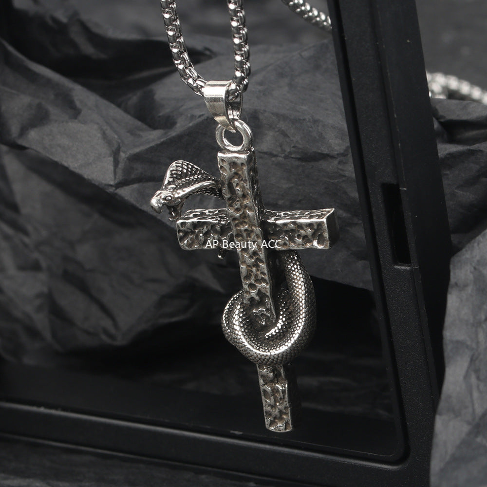 G관 - 뱀 펀칭 십자가 디자인 펜던트 체인 목걸이 [X1202] 25.10-2