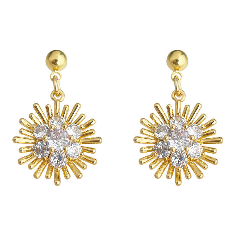 C관 - 14K 도금 해바라기 큐빅 은침 귀걸이 [5476] 25.02-3