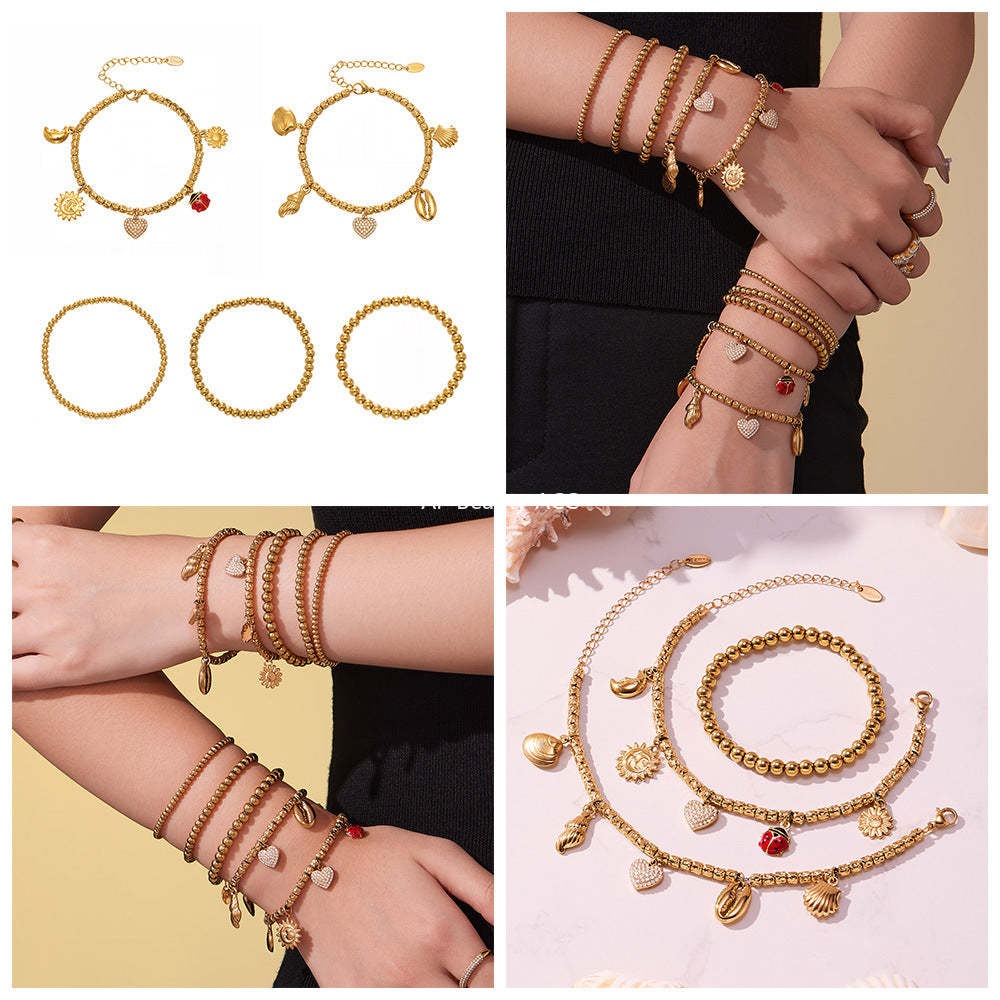 D관 - 스테인리스 18K 도금 하트 멀티 펜던트 스틸 비즈 팔찌 [E696-E697-E698] 25.10-5