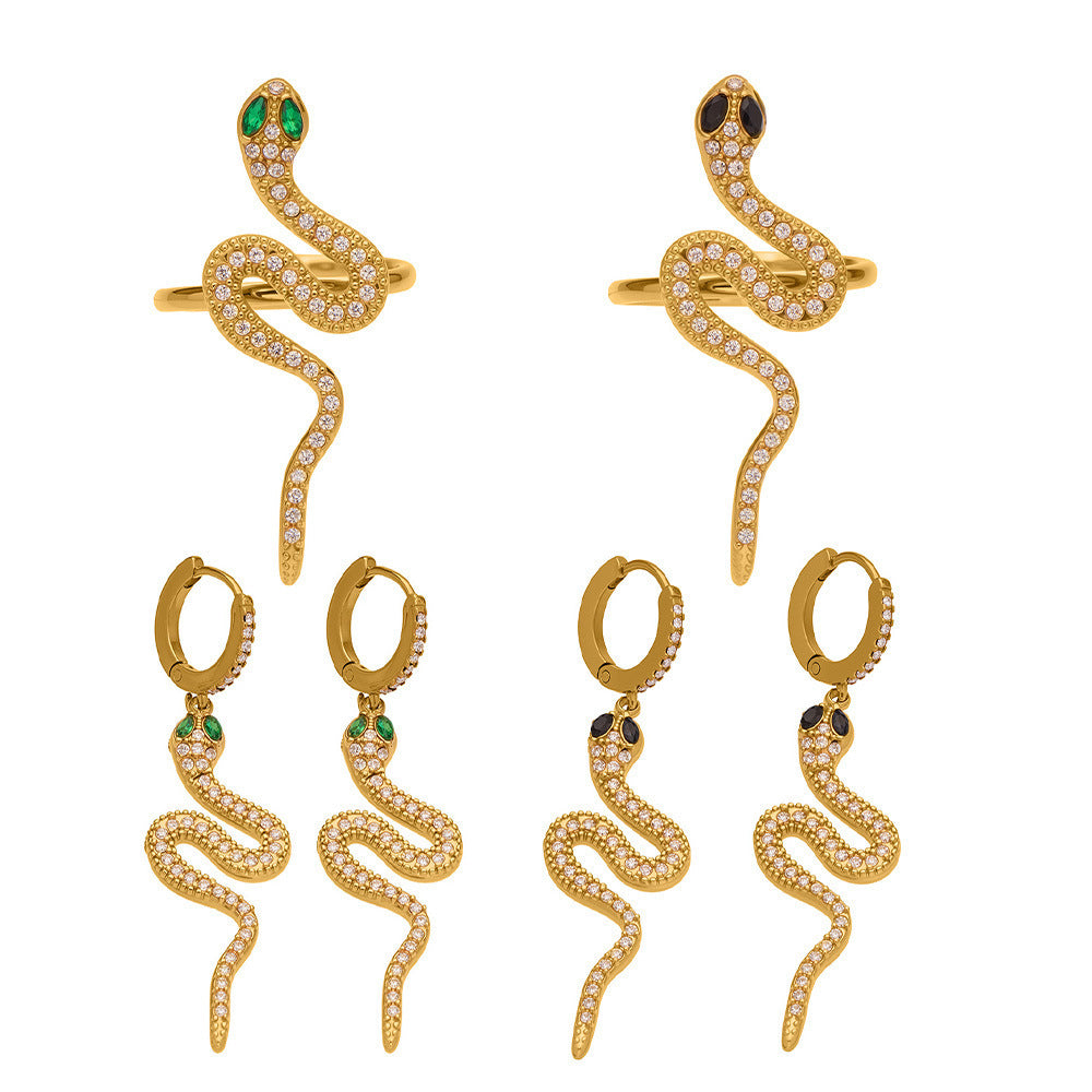 D관 - 18K 도금 스테인리스 스틸 큐빅 뱀 디자인 반지 귀걸이 [TXF412] 25.10-1