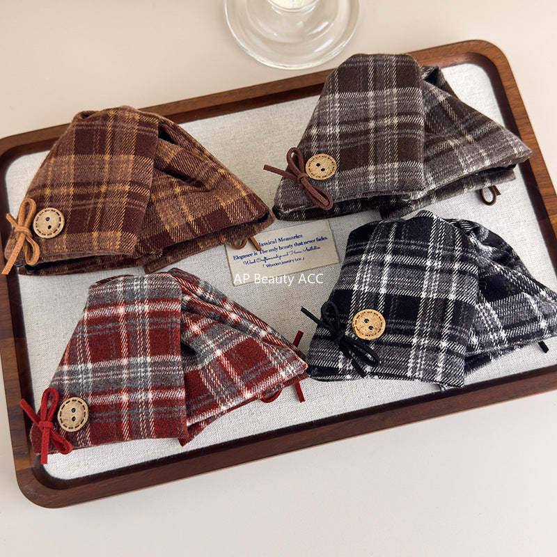 E관 - 리본 체크무늬 대형 빈티지 집게핀 [27613] 25.10-5