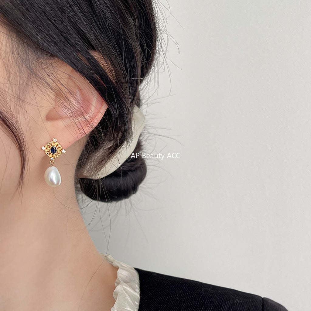 C관 - 14K 도금 바로크 형상 담수 진주 미니 큐빅 은침 귀걸이 프렌치 복고풍 귀걸이 [4052] 24.05-2