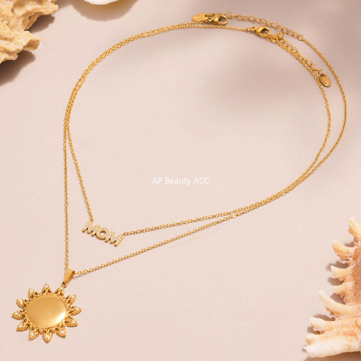 D관 - 18K 도금 큐빅 MOM 해바라기 펜던트 스테인리스 스틸 목걸이 [P1230-1232] 25.08-2