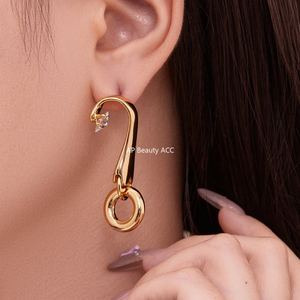 D관 - 도금 원형 갈고리 큐빅 드롭형 귀걸이 [F814] 25.11-1