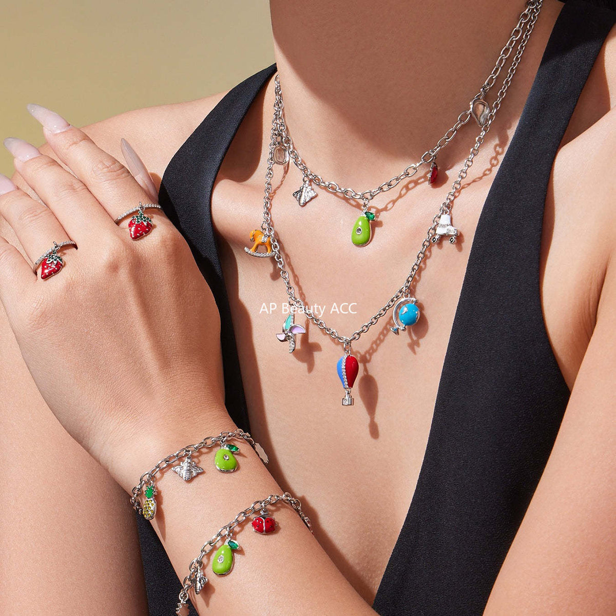 D관 - 스테인리스 스틸 큐빅 과일 열기구 지구본 펜던트 목걸이 팔찌 반지 [TXP422] 25.10-4