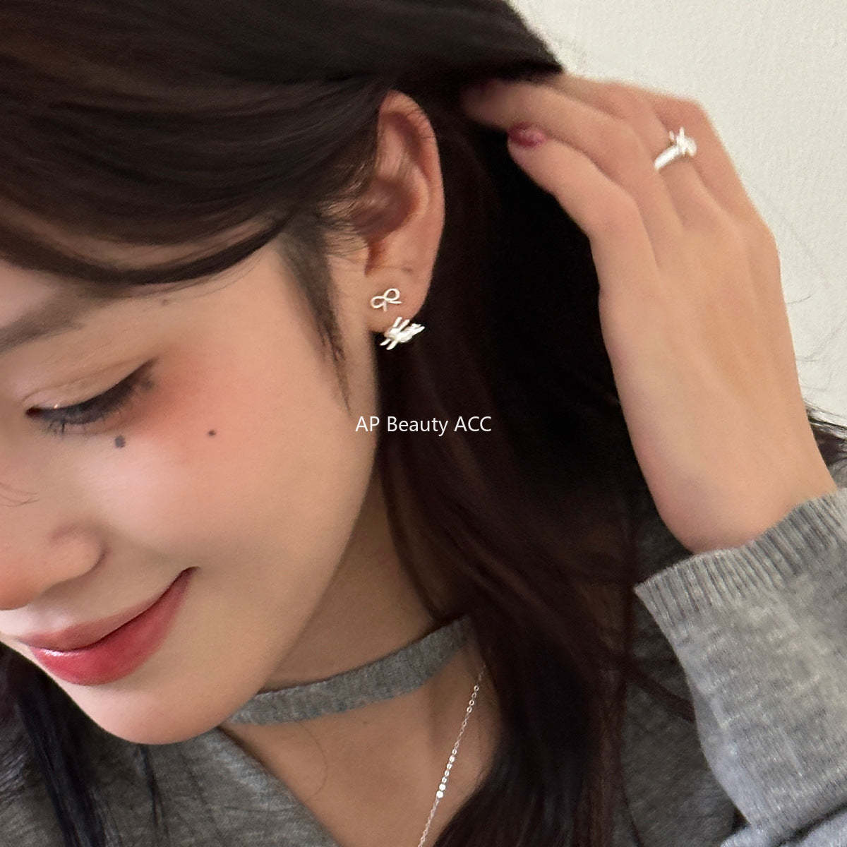 A관 - 925 은침 리본 달리는 토끼 귀걸이 [EH-3329] 24.11-3