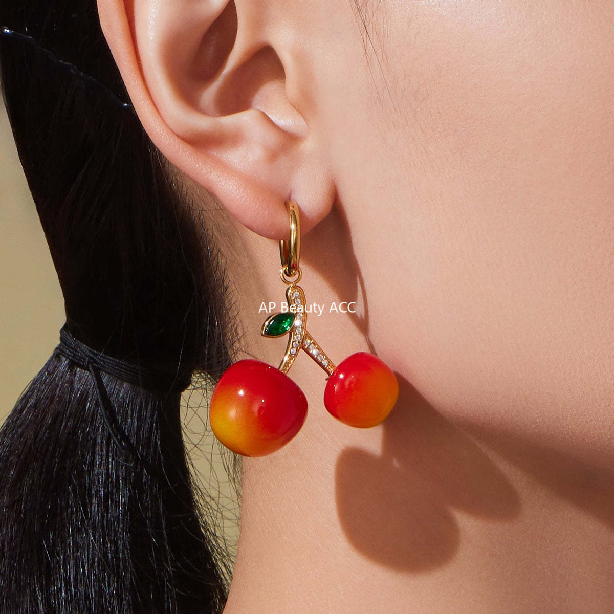 D관 - 스테인리스 스틸 레진 체리 펜던트 큐빅 목걸이 귀걸이 [TXP426-TXF420] 25.10-2