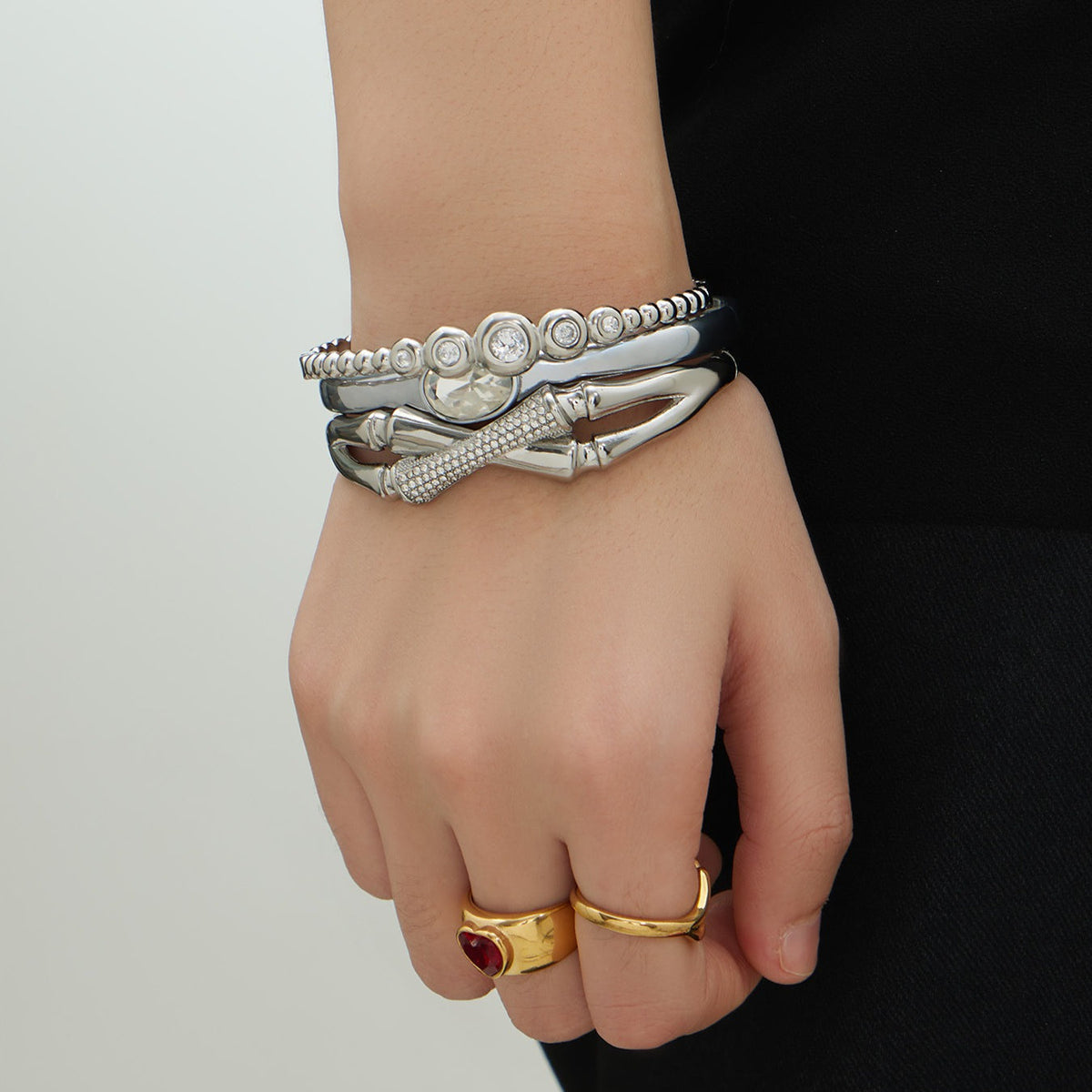 D관 - 스테인리스 스틸 18K 도금 큐빅 버클 팔찌 [Z525-Z527] 25.12-3