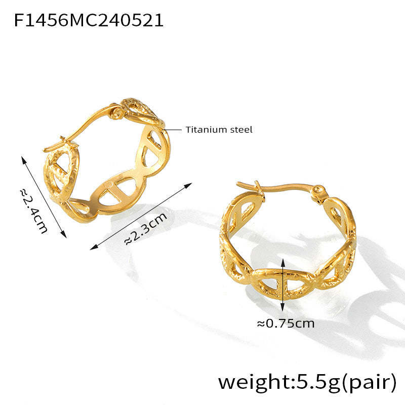D관 - 티타늄 스틸 18K 도금 레트로 기하학적 텍스처 직사각형 귀걸이 [F1456] 24.05-5