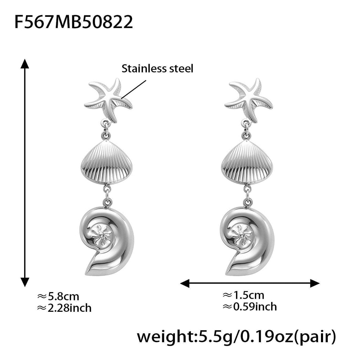 D관 - 스테인리스 스틸 18K 도금 조개 불가사리 디자인 귀걸이 [F567-F576] 25.08-5