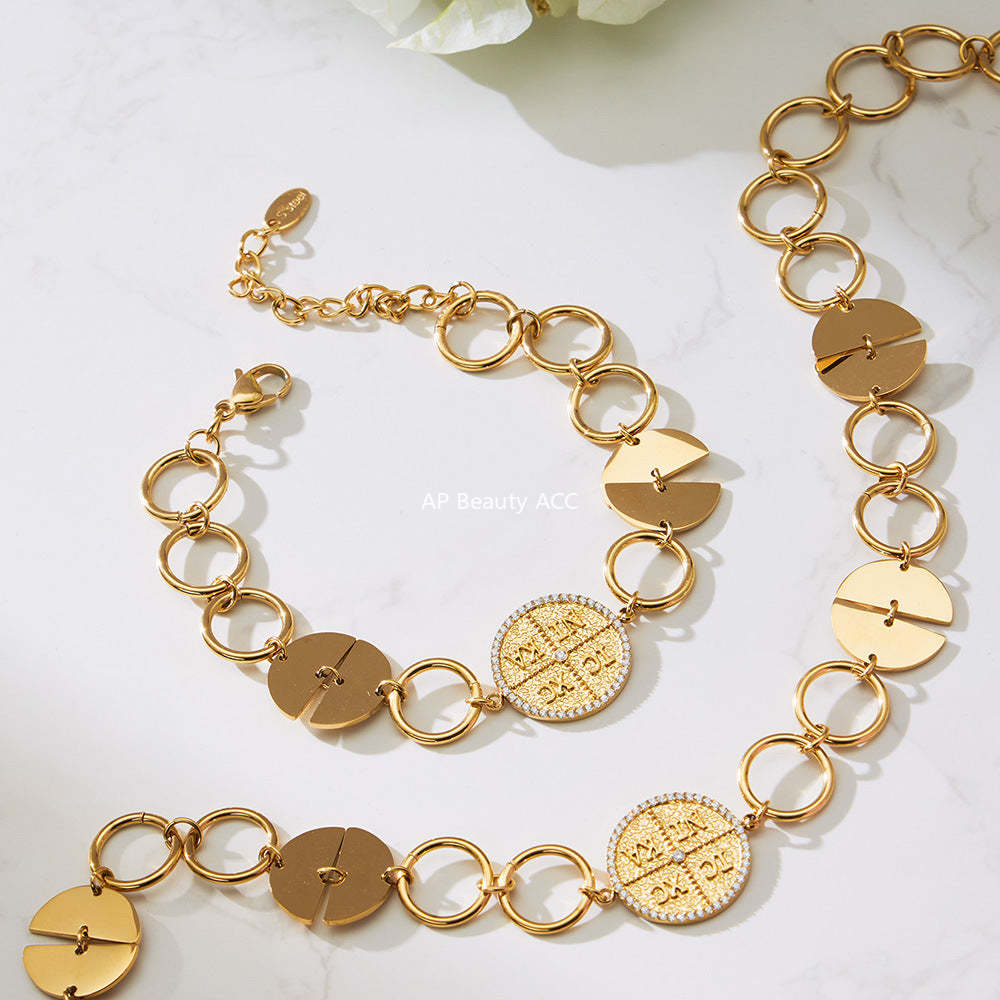 D관 - 스테인리스 스틸 이니셜 원형 펜던트 18K 도금 목걸이 팔찌 [TXP488] 25.11-4