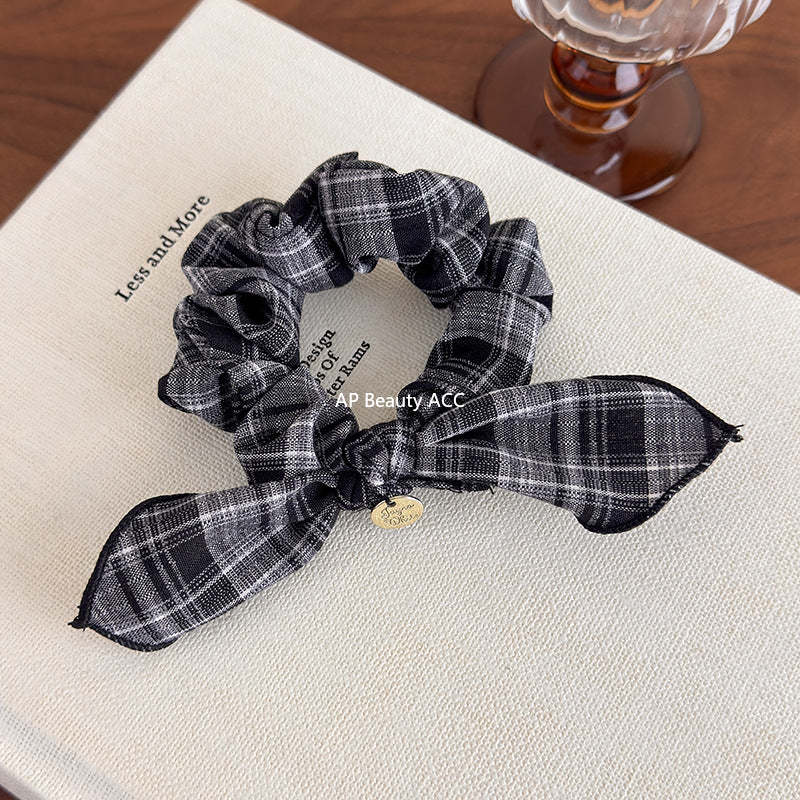 E관 - 레트로 체크 리본 머리끈 모양 곱창 헤어밴드 [27646] 25.11-1