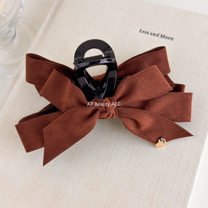 E관 - 벨벳 리본 골드 하트 포인트 대형 집게핀 [27560] 25.10-2