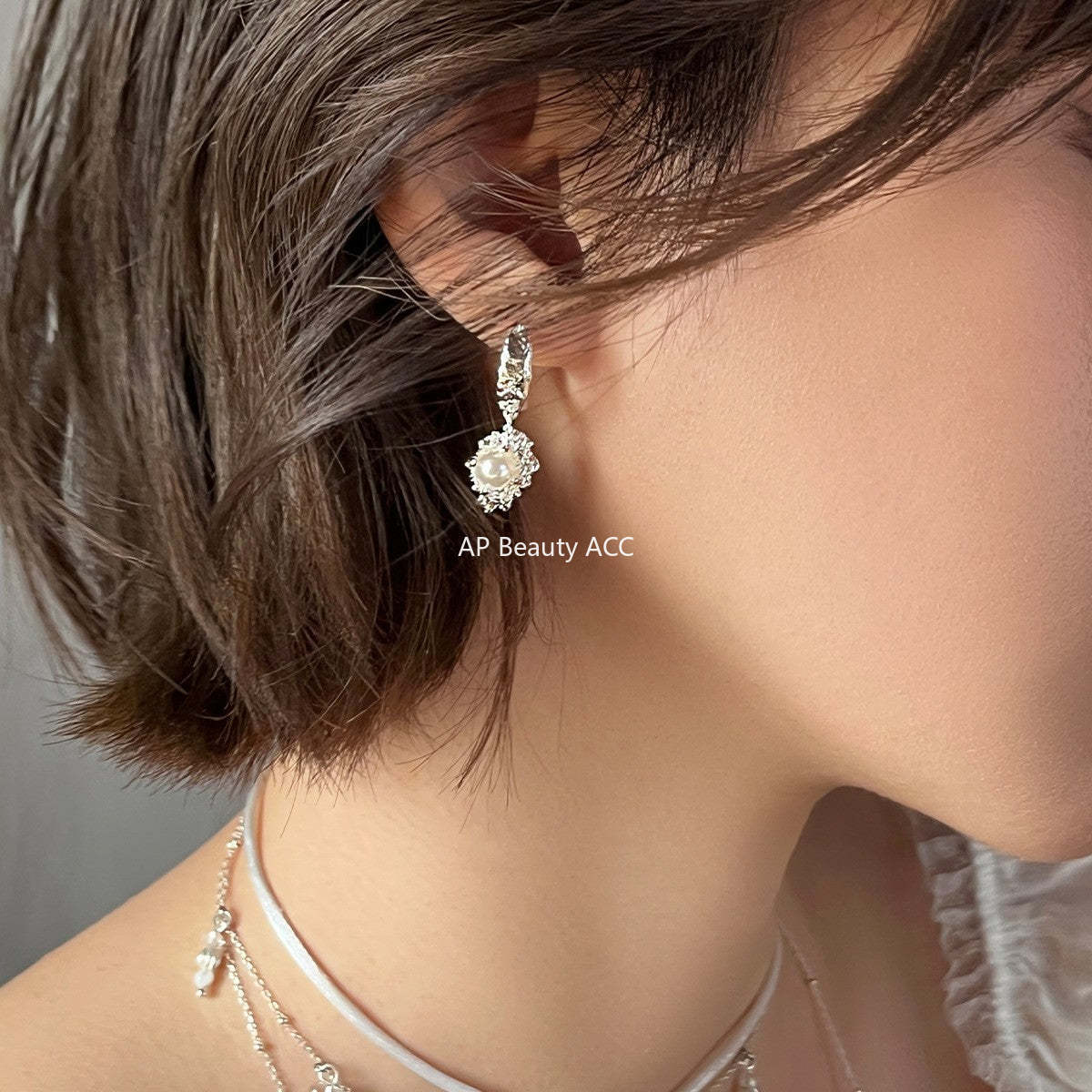 A관 - 925 은침 큐빅 진주 언밸런스 후프 귀걸이 [EH-4120] 25.10-5