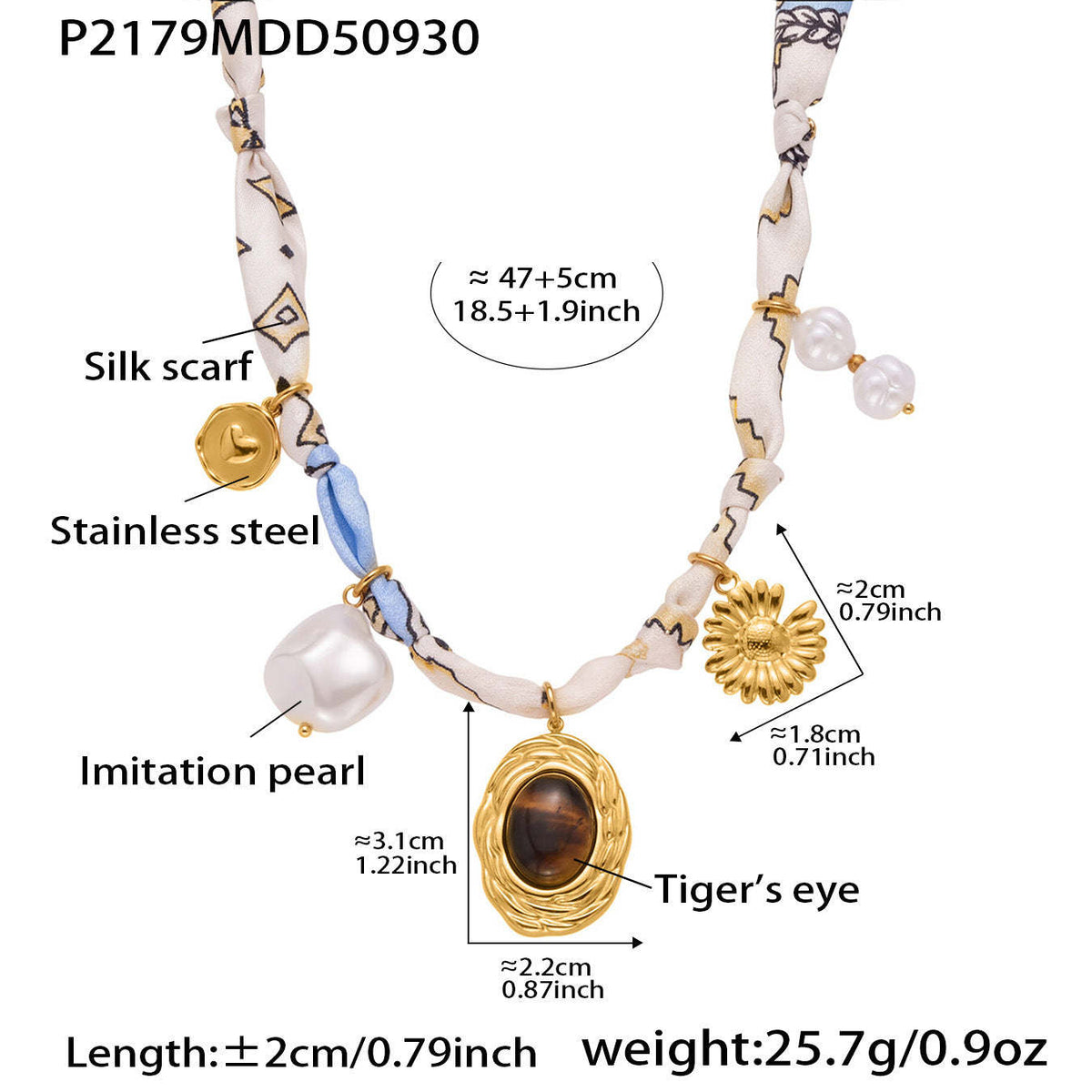 D관 - 스테인리스 스틸 호안석 진주 펜던트 스카프 목걸이 [P2178] 25.10-2