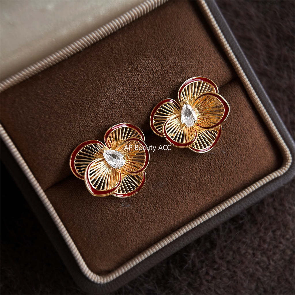 C관 - 925 은침 핸드페인팅 입체 플라워 큐빅 귀걸이 [6982] 25.10-5