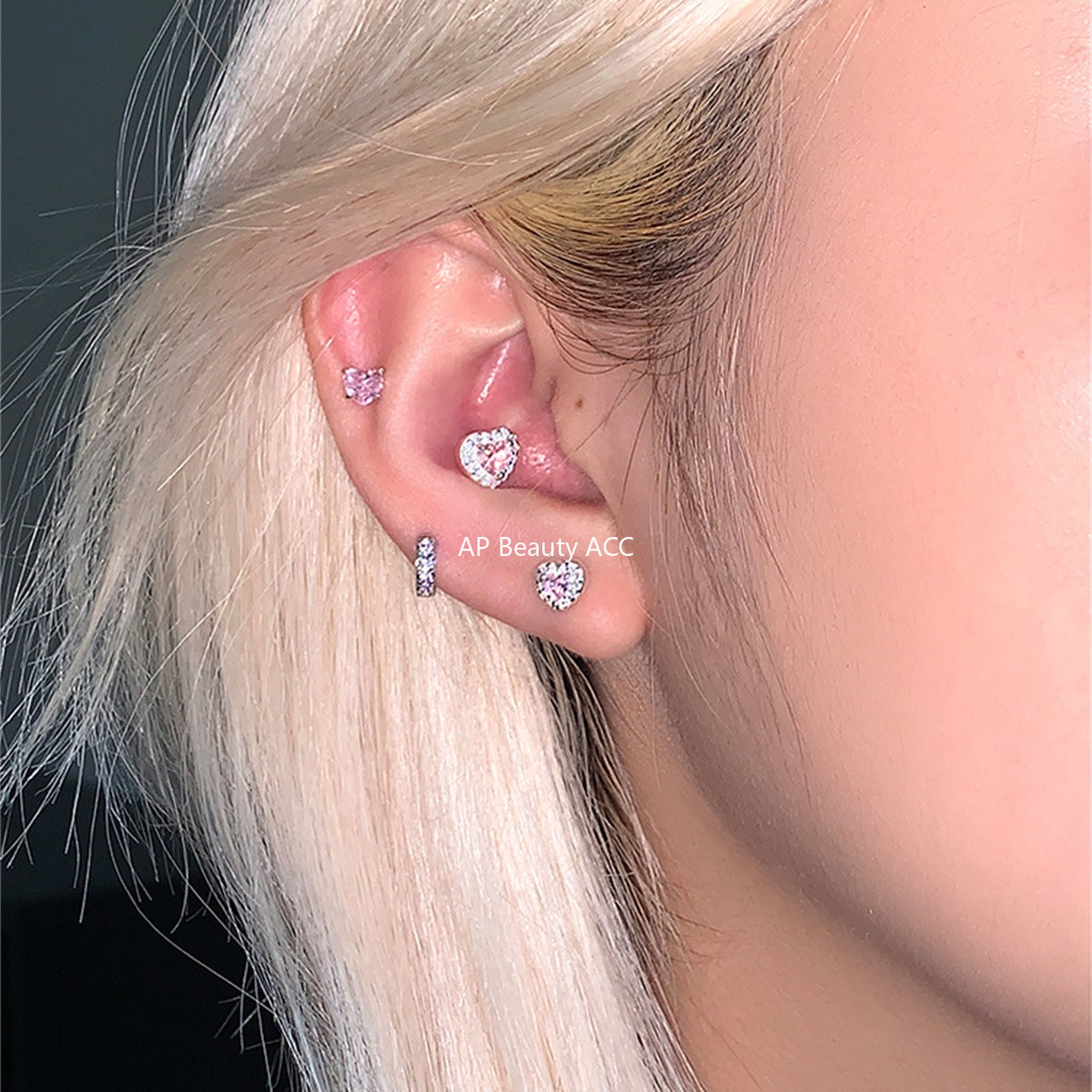 A관 - 999 실버 핑크 하트 큐빅 귀걸이 [EH-4177] 25.10-3