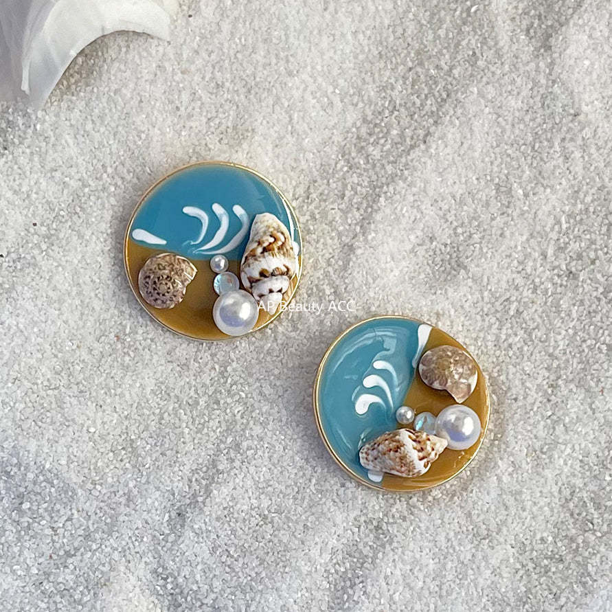 C관 - 소라 펜던트 담수 진주 바다 테마 14K 도금 귀걸이 [4368] 24.06-3