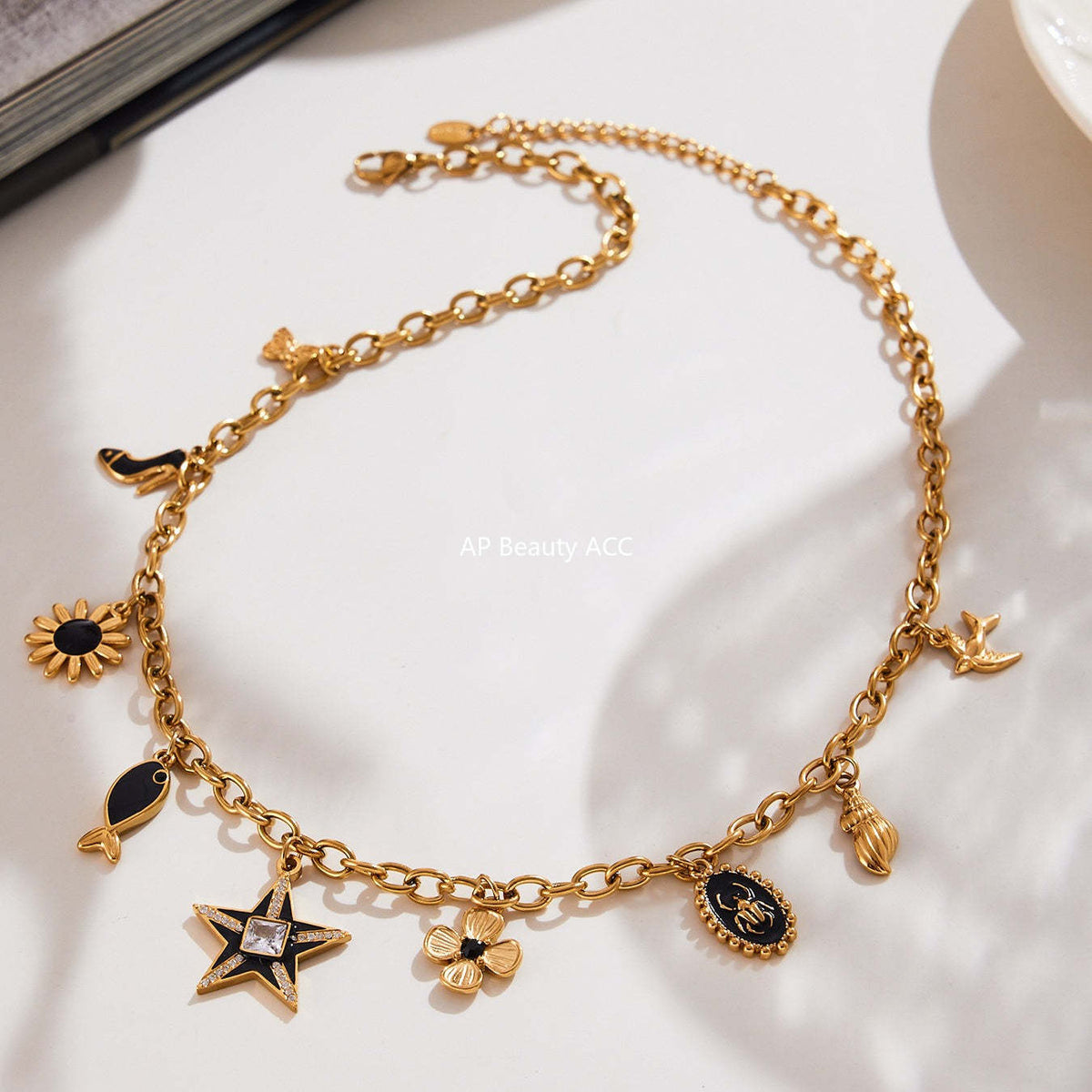 D관 - 18K 도금 스테인리스 스틸 큐빅 별 멀티 펜던트 목걸이 [P081] 25.10-2