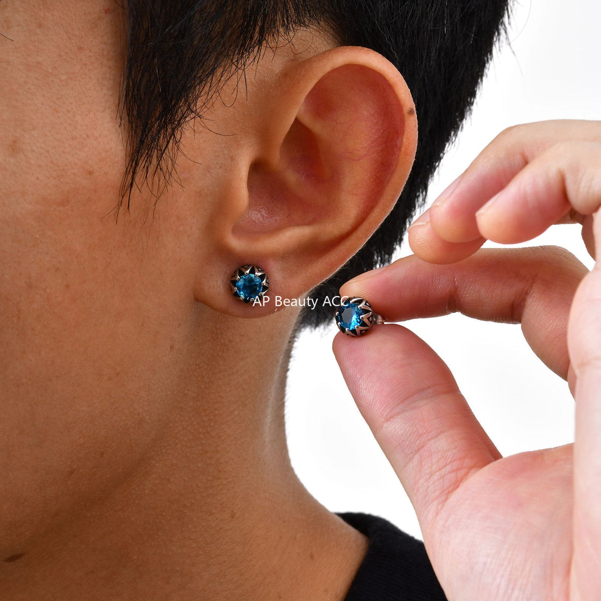 G관 - 스테인리스 스틸 블루 큐빅 왕관 디자인 귀걸이 [ES-736] 25.11-1