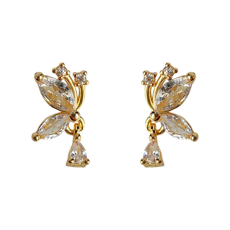 C관 - 미니 큐빅 나비 14K 도금 은침 귀걸이 우아하고 간결한 귀걸이 [3895] 24.04-4