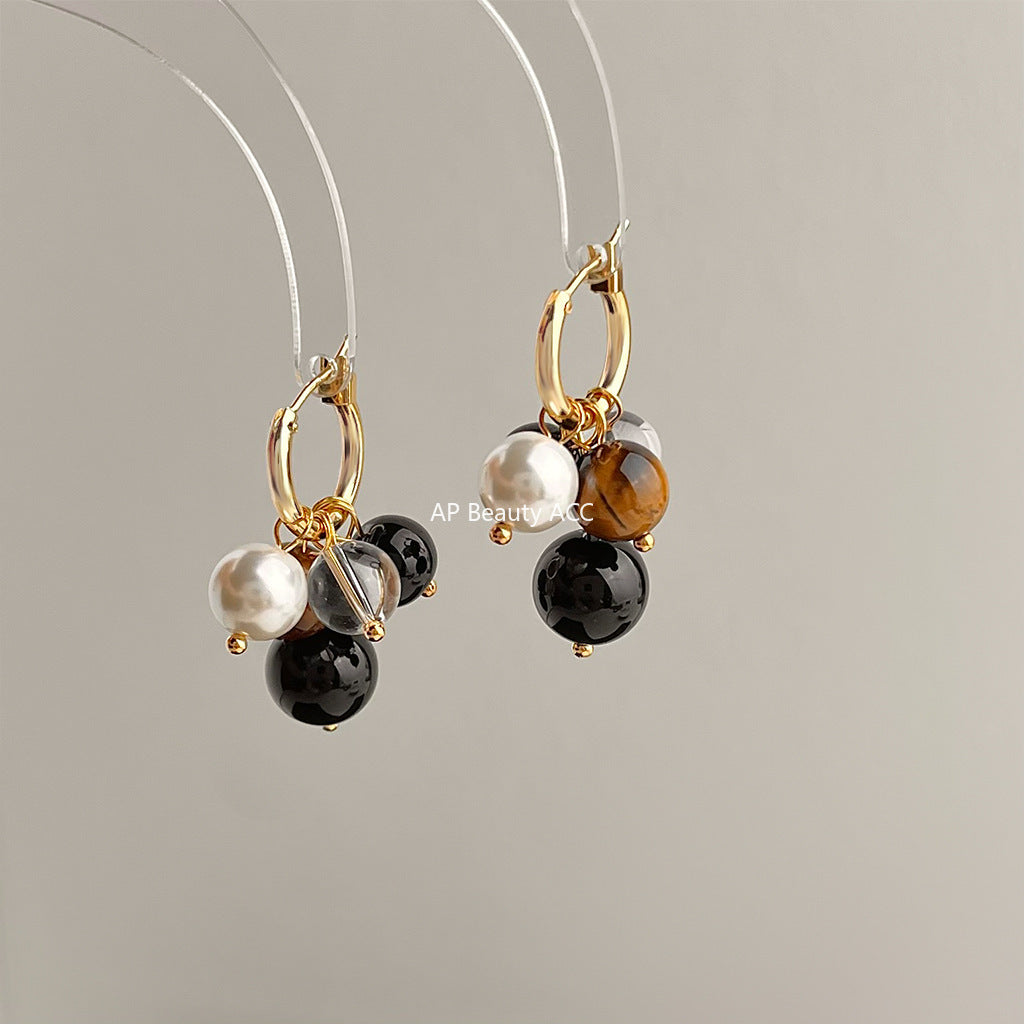 C관 - 핸드메이드 호안석 백수정 진주 링 귀걸이 [6464] 25.10-3